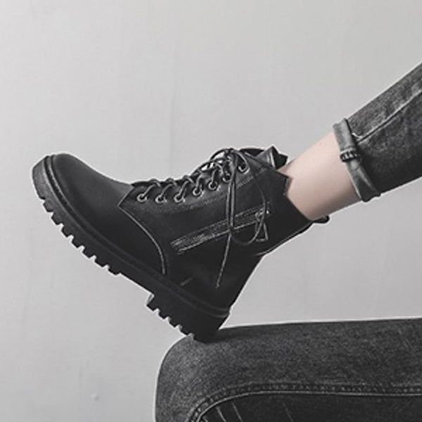

boots women ankle ladies leather shoes female chunky heel thick bottom platform zip black solid high warm pu fashion vintage
