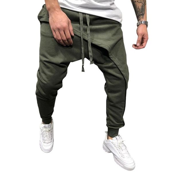 

men's pants men solid casual jogger sweatpants drop crotch strappy hip hop trouser beam feet cross-pants jogging long bottom fashion cl, Black