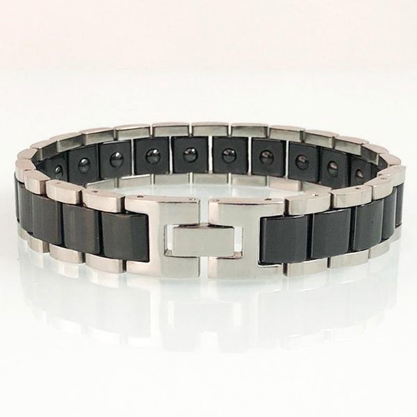 

link, chain male bracelet 13mm ceramic link bangles for women health bracelets charm energy stainless steel wristband men's jewelry, Black
