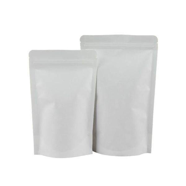 

storage bags 50pcs stand up white kraft paper self sealing tear notch recyclable package bag tea dried fruit zipper
