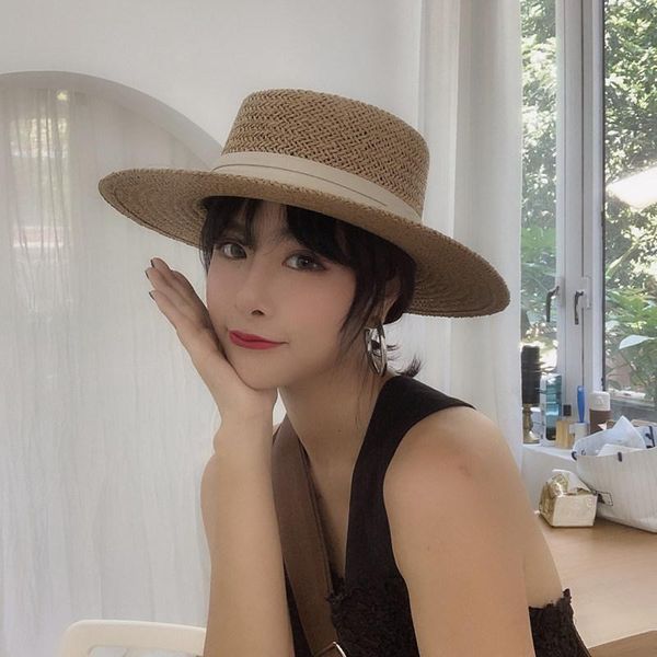 

women hats sun hat summer men and hand-woven wide-brimmed flat sunshade sunscreen vacation beach straw wide brim, Blue;gray