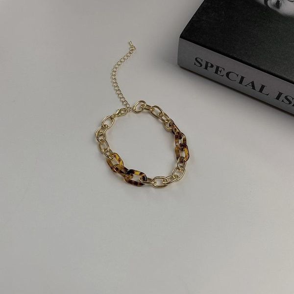 

charm bracelets lovoacc unique design arcylic leopard splicing bracelet for women lady gold color metal link chains accessories, Golden;silver