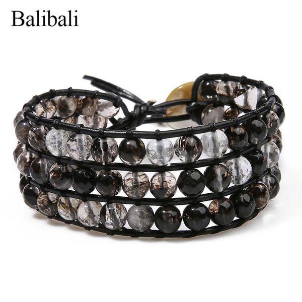 

tennis balibali multi-layers beaded bracelet classic black crystal mixed natural stone beads bracelets handwoven rope pulseira feminina, Golden;silver