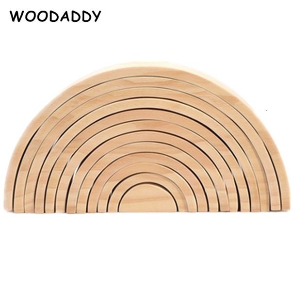 

drop nature wood unpainted rainbow series building blocks wooden toys for kids semicircle /cover box gift 1008