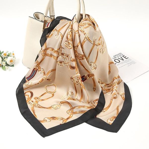 

scarves design print silk feeling square scarf women shawl wraps foulard hijab headband paisley large bandana, Blue;gray