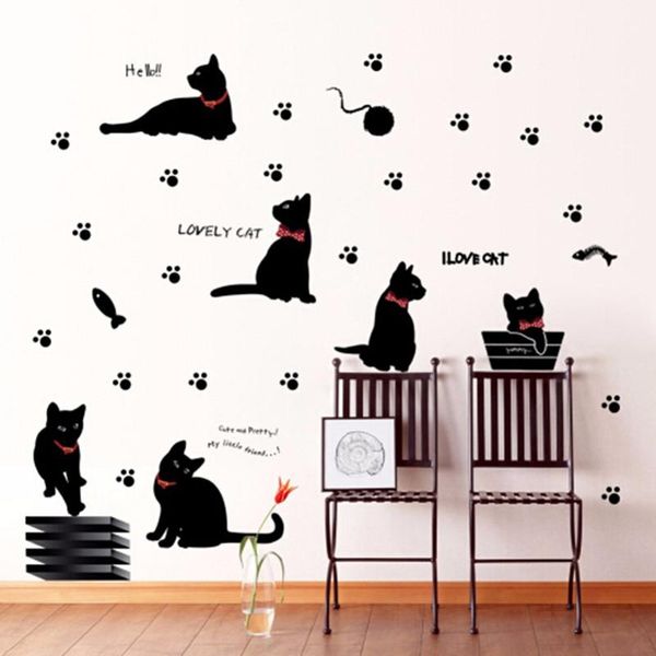 

wall stickers wallpaper animal cartoon black cat family living room sofa decals house decoration poster