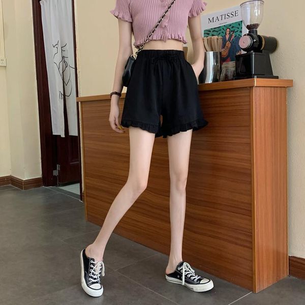

women's shorts 2158 women 2021 korean version of the high-waisted thin ruffled chic elastic waist wide-leg casual, White;black