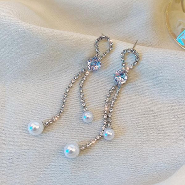 

dangle & chandelier 2021 luxury crystal bling long tassel bowknot drop earrings fashion elegant women jewelry, Silver