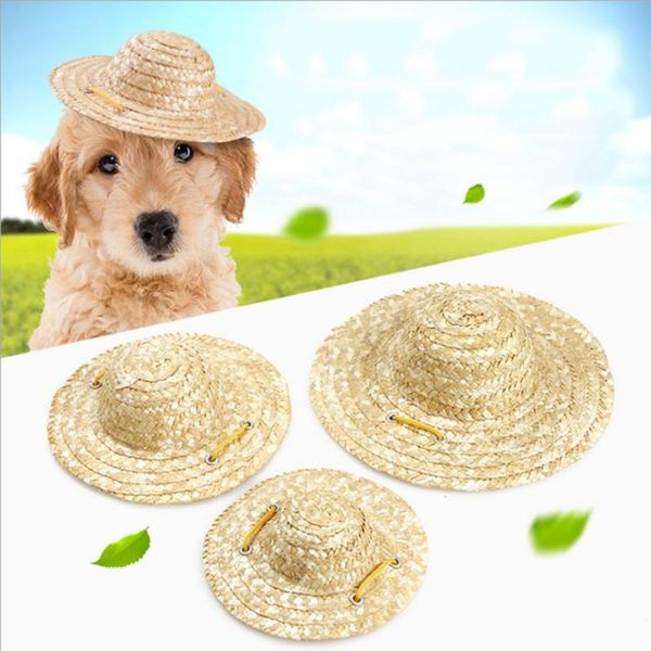 

dog apparel pets sun hat handcrafted woven hawaii style adjustable puppy caps cute straw hats pet accessories 2021hw