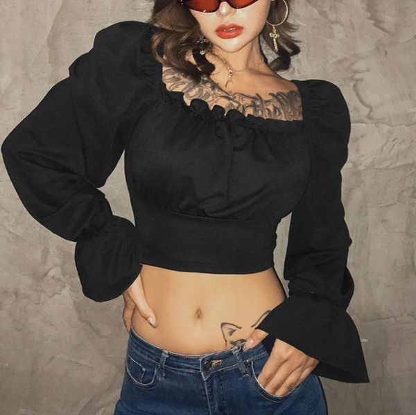 

winter fashion t-shirt 2021 arrivals long sleeve square collar ruched backless white bandage high street women women's