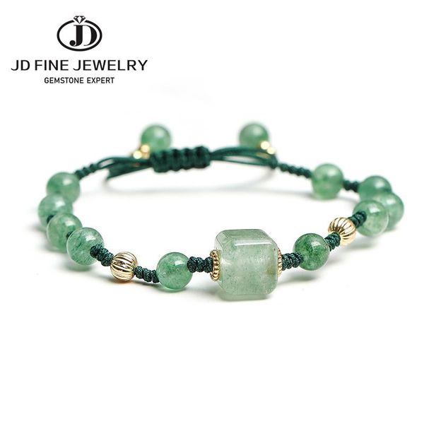 

charm bracelets jd natural green barrel shape strawberry quartz woven bracelet for men women handmade adjustable jewelry factory price, Golden;silver