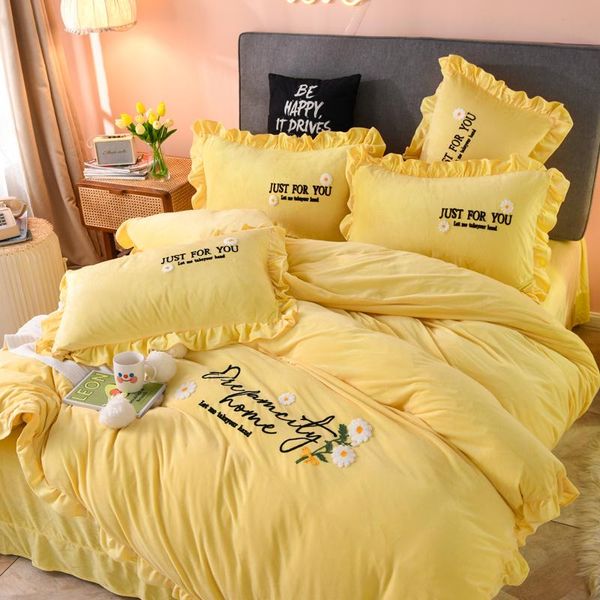 

bedding sets home textile 4pc flannel quilt cover soft warm coral fleece blanket winter crystal velvet duvet solid comforter