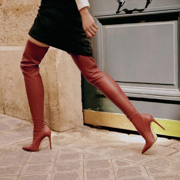 

boots knee high women's over-the-knee pointed toe women thin heels female punk style for girls, Black