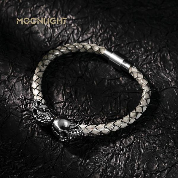 

charm bracelets hyperbole men jewelry multicolor braided leather stainless steel cool skull bracelet, Golden;silver