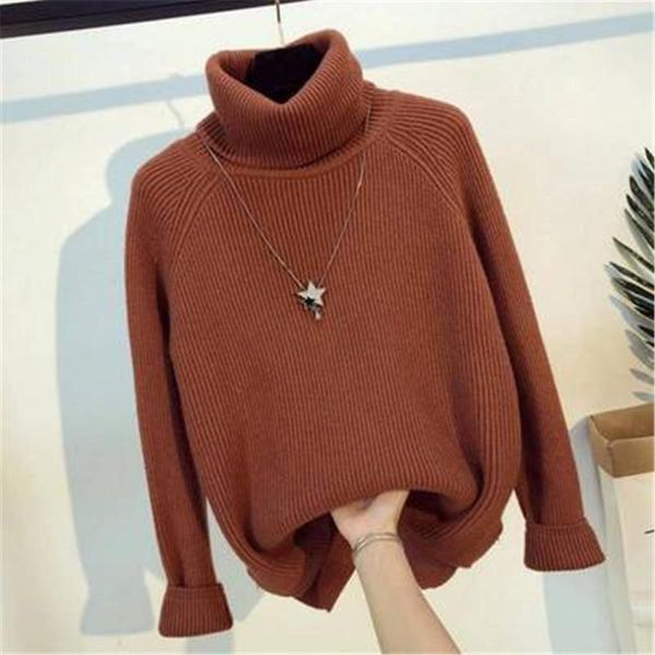 

women's sweaters 2021 korean warm turtleneck long sleeve casual loose female knitwear jumper autumn winter blue knitted pullover women, White;black