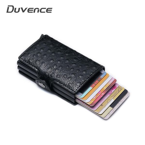 

card holders 2021 rfid holder men and women metal wallet vintage double aluminum box pu leather wallets for id, Brown;gray