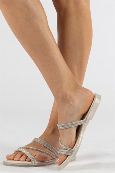 

sandals women white stone embroidered parnak thong, Black