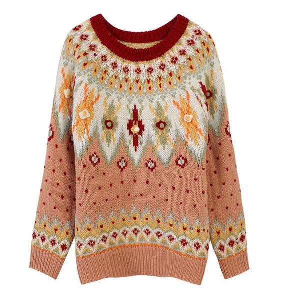 

[ewq] autumn 2021 vintage long sleeve women o neck embroidery pull-over knitting korea loose laides sweater warm winter clothing women', White;black