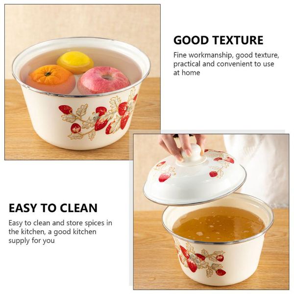 

bowls 1pc vintage enamel basin retro bowl tureen pot with lid (random pattern)