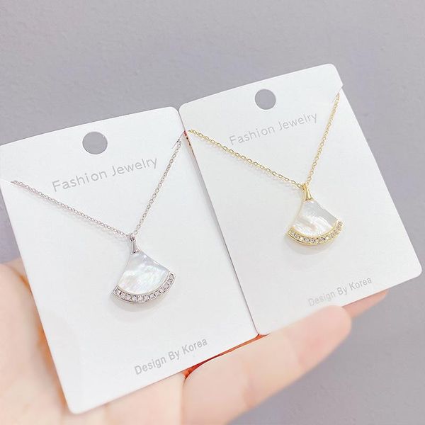 

chains 14k gold plated shell geometric necklace shining bling zircon women clavicle chain charm wedding pendant jewelry, Silver