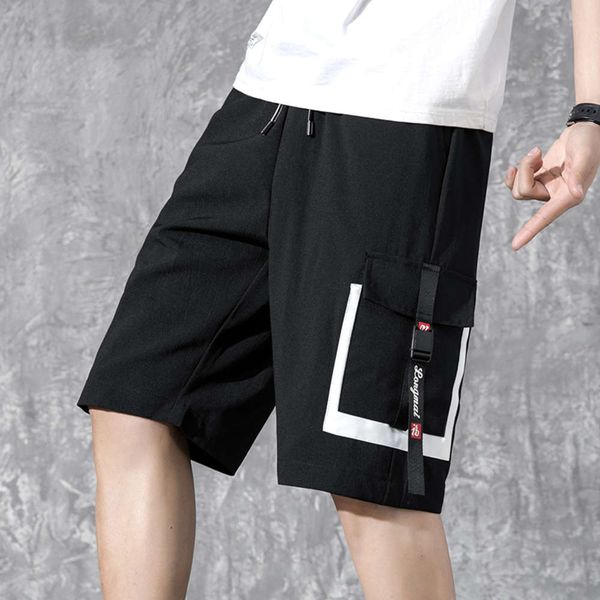 

shorts men's casual pants multi pocket overalls loose sports capris short men's fashion, White;black