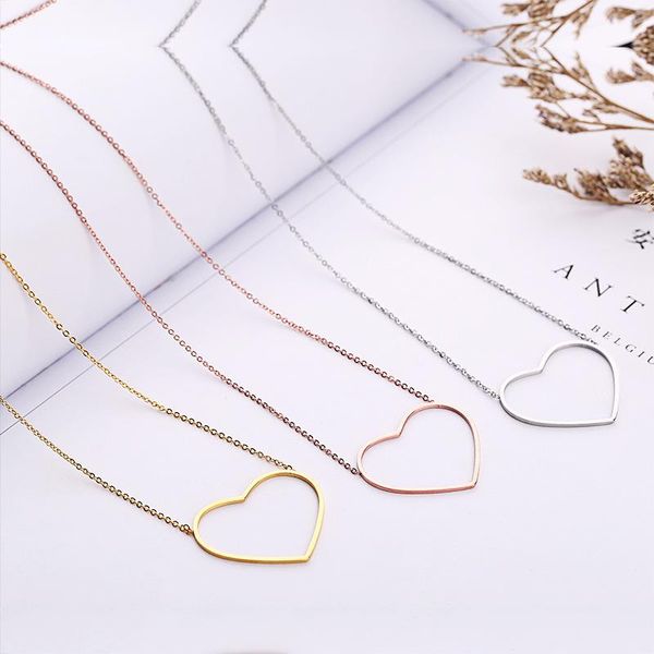 

pendant necklaces simple design hollow peach heart shape necklace stainless steel chain charming cute gift, Silver