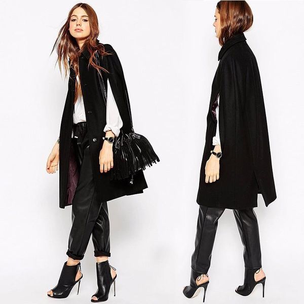 

women's trench coats jeykay windbreaker 2021 autumn european and american foreign trade dress cape coat bat sleeve windbr, Tan;black