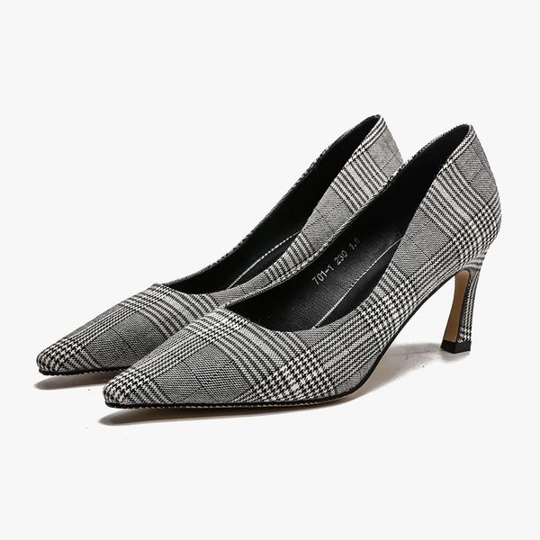 

sandals women high heels fashion plaid pointed toe shallow thin party wedding shoes wrow, Black