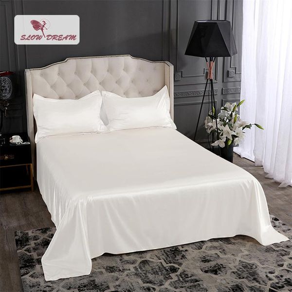 

sheets & sets slowdream luxury white 100% silk bed sheet silky case flat double queen king linen set healthy sleep for family
