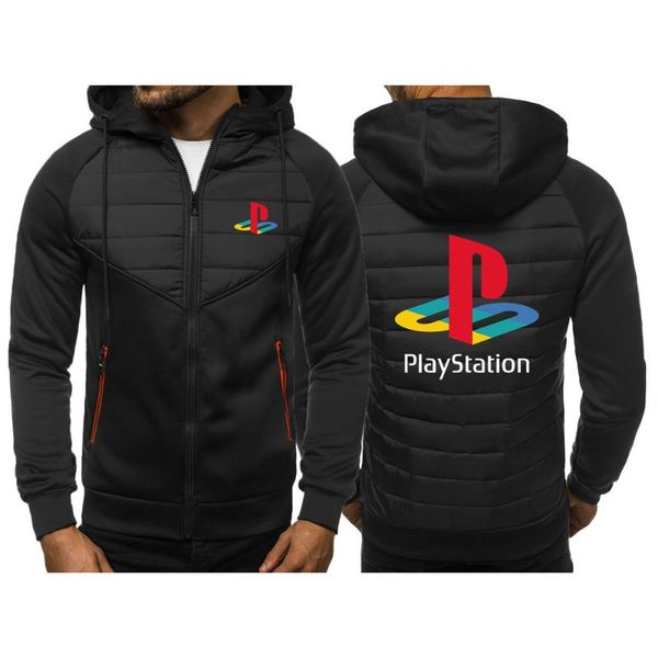 

men's hoodies & sweatshirts autumn winter playstation logo fashion brand jackets men plus velvet thickening male casual hooded jacket c, Black