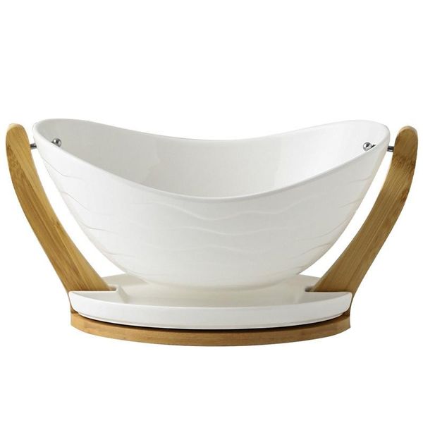 

dishes & plates ceramic fruit bowl wooden frame basket stand drain plate for kitchen living room ornaments home decoration