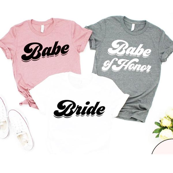 

bride babe of honor bachelorette friends shirts t shirt women aesthetic wedding party t-shirt women's, White