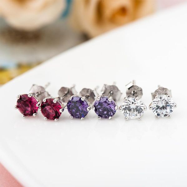

other cute female white crystal stone earrings charm real sterling silver stud dainty round small wedding for women, Golden;silver