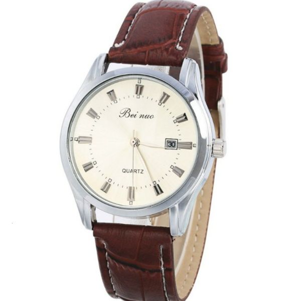 

watch beno calendar belt men's quartz fashion leisure couple, Slivery;brown