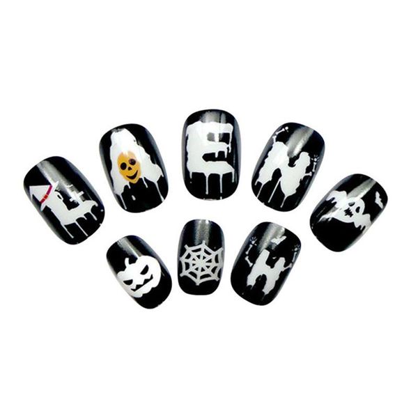 

false nails exquisite halloween pattern thin style fake fashionable safe wearable finished fingernails nail supplies for professionals, Red;gold