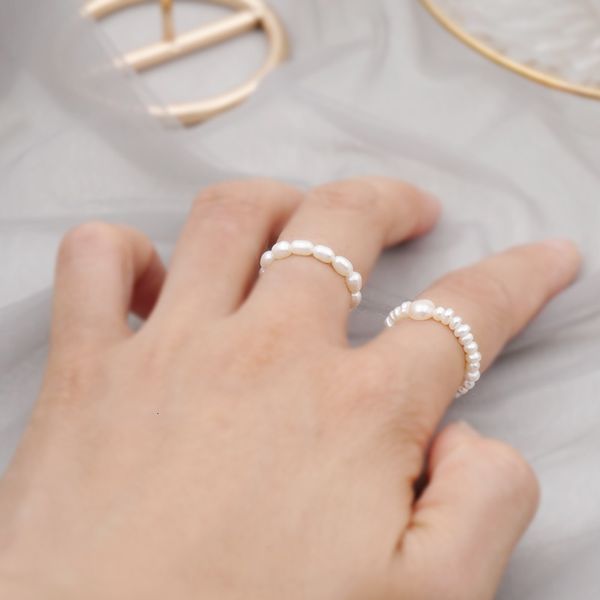 

korean fashion exquisite pearl elastic ring, Silver