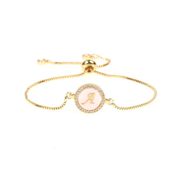 

fashion jewelry micro inlaid diamond round brand shell 26 letter pull zircon bracelet female, Black