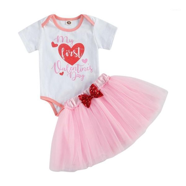 

clothing sets children's two piece set, girl's valentine's crotch button romper bow princess skirt for toddlers, White