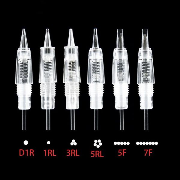 

tattoo needles 100pcs screw transparent cartridge needle 1rl 5f 7f disposable permanent makeup eyebrow lip eyeliner