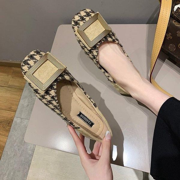 

sandals flat single shoe 2021 style web celebrity all-match korean version square head shallow mouth soft sole beans shoes, Black