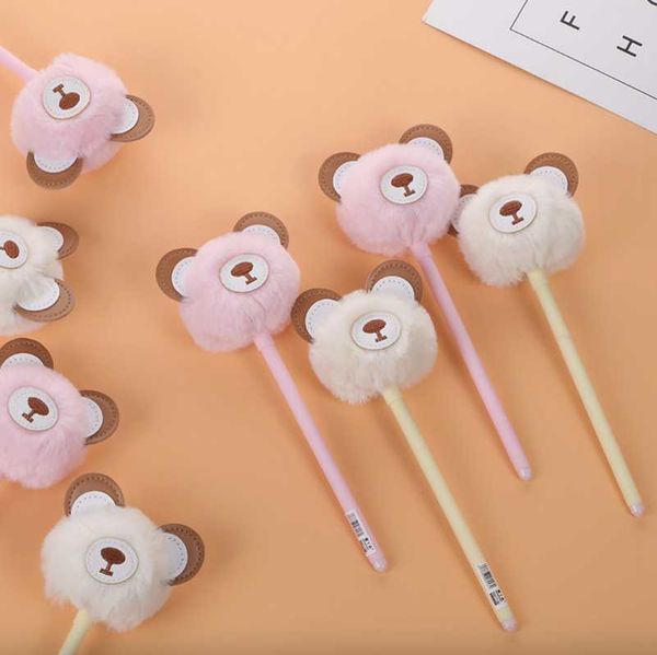 

cute pompom bear gel pen colorful plush school office supplies kawaii novel creative gifts for girls gift writing tools pens