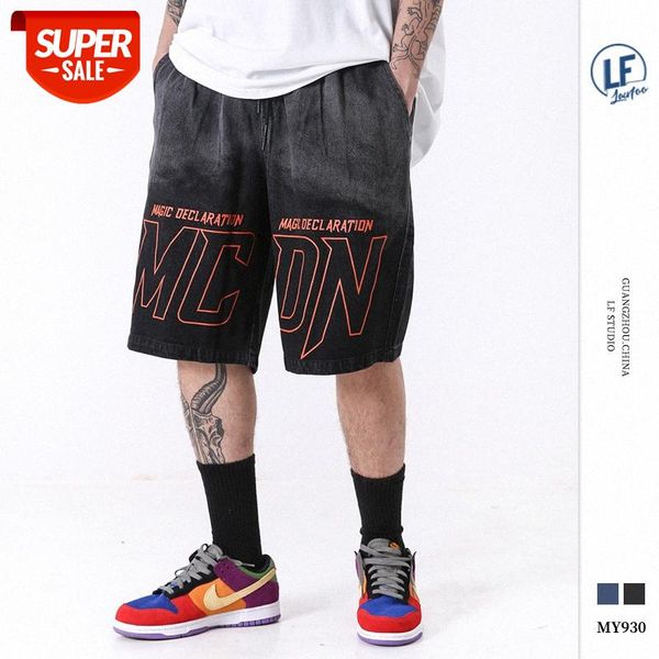 

lawfoo men's washed gradient letter print shorts casual pants #pl3c, Black