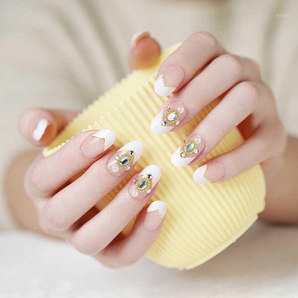 

pcs/set fashion rhinestone false nails transparent wine red flower designed square full short fake nep nagels1, Red;gold