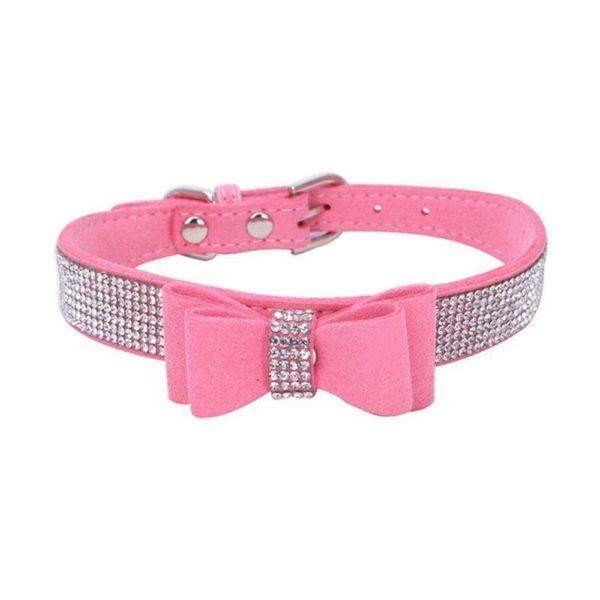 

dog collars & leashes pet collar harnesses full rhinestone soft seude leather bling padded bow knot puppy cat for small breeds