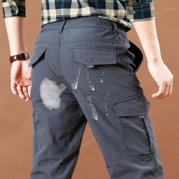 

men spring outdoor waterproof hiking trousers camping climbing long pants multi-pocket breathable military tactical cargo men's, Black