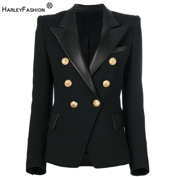 

women's suits & blazers harleyfashion 2021 spring autumn quality european design pu leather collar slim black blazer ol formal classic, White;black