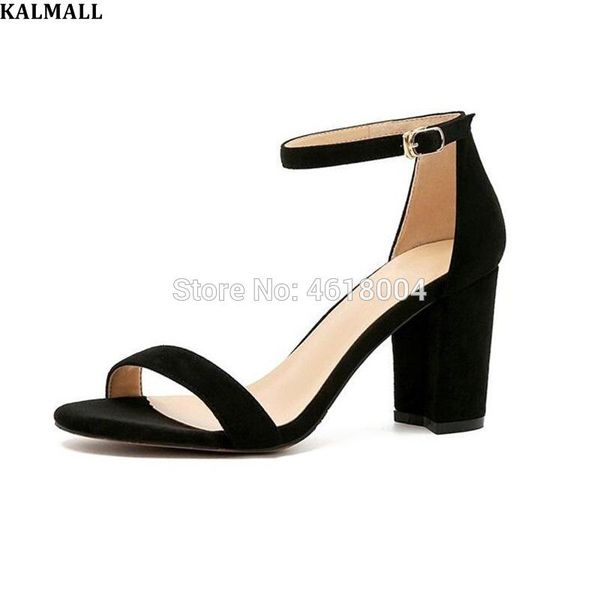 

summer dress sandals women ankle strap chunky heels open toe gladiator 6 cm comfortable casual sandalias mujer, Black