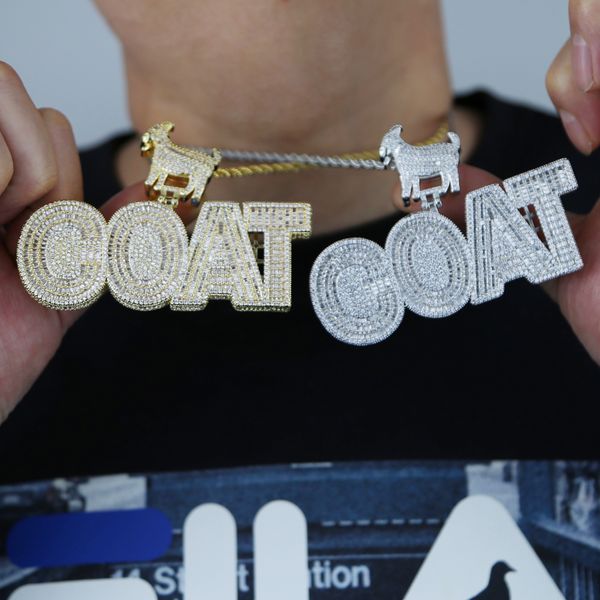 

2022 new animal goat with letter initial pendant full iced out bling 5a cubic zircon necklace for women fashion hiphop jewelry, Silver