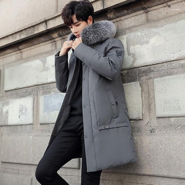 

down jacket 2021 men's medium and long style youth winter solid coat1, Black