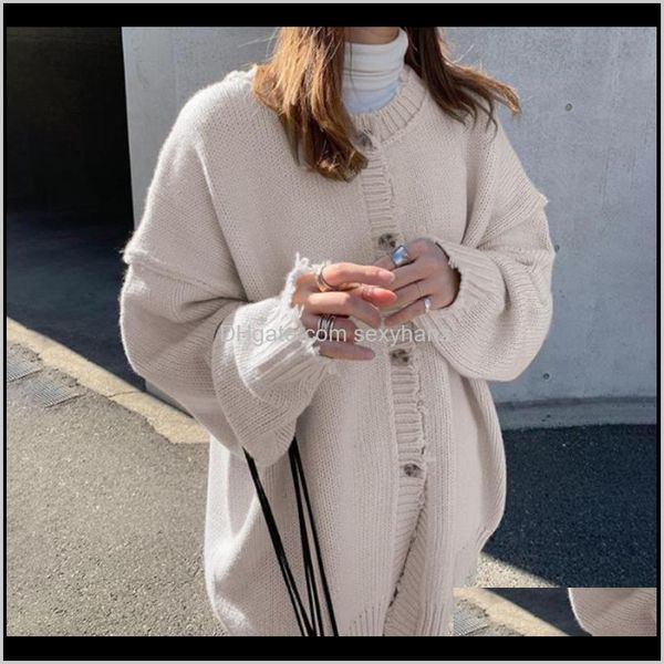 

knits & tees womens clothing apparel drop delivery 2021 bellaza autumn spring sweater women single-breasted solid color o neck long slee, White